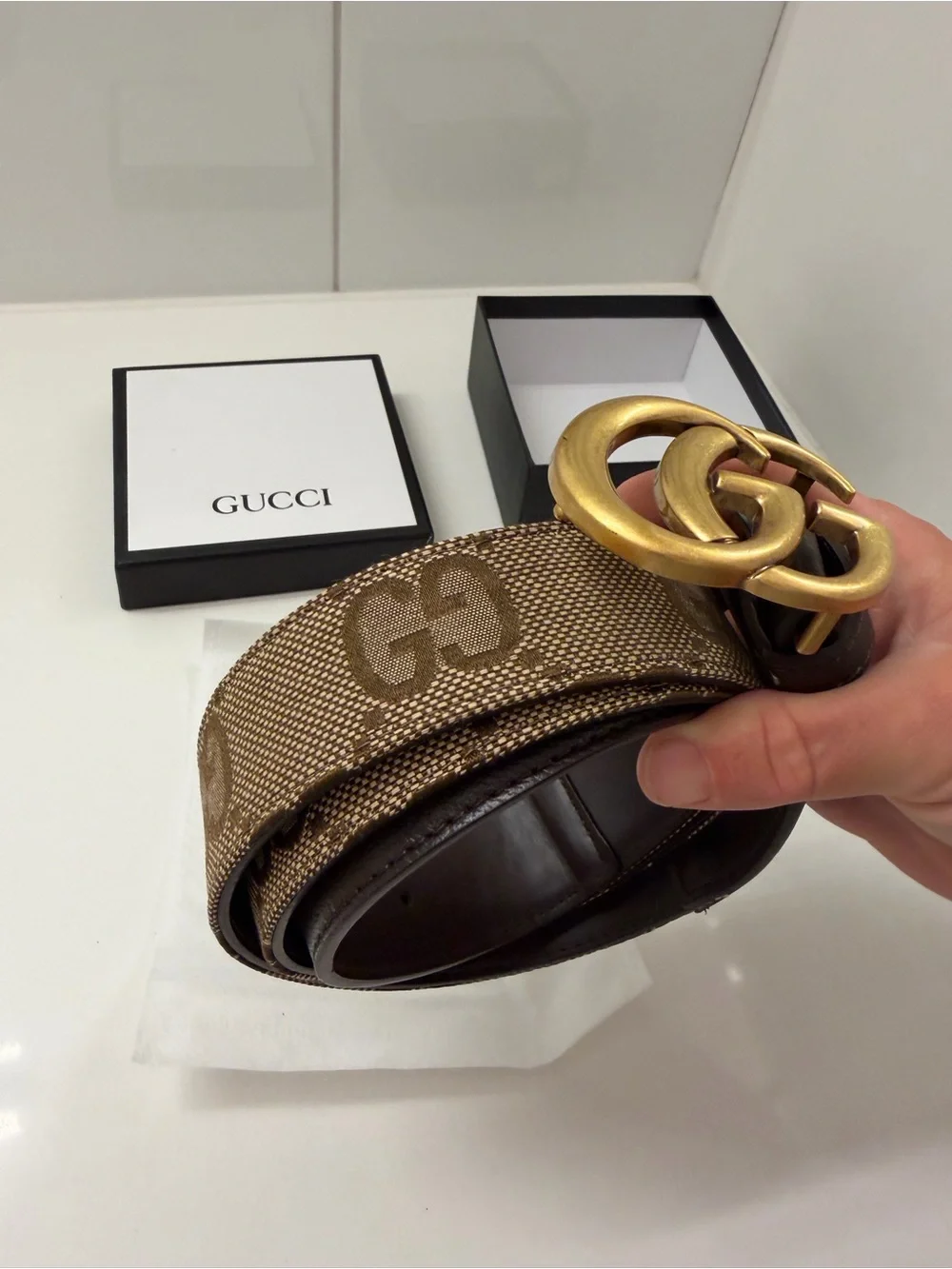 Gucci GG Canvas Double G Belt – Brown/Beige